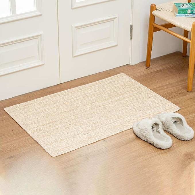 Shatex 2x3ft Handcrafted Braided Jute Rug, 100% Natural Jute Burlap Rug for Entryway and Hallway, Off-White