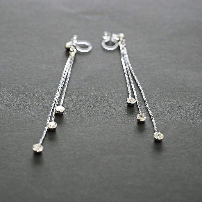 Dangle Silver Invisible Clip On Earrings for Women Not Pierced Gold Crystal Rhinestone Comfortable Hoop Fringe Long Chain Clip On Earrings