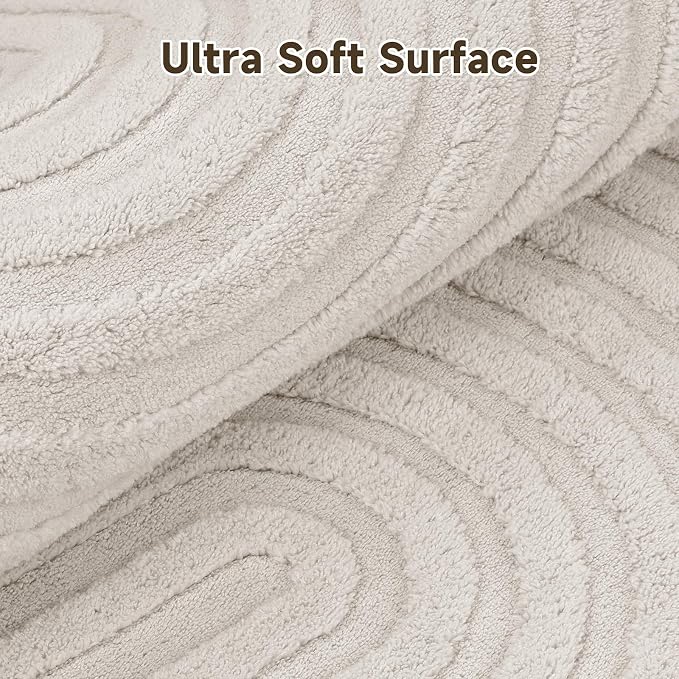 Pauwer 3x10 Washable Area Rugs for Living Room Modern Beige Solid Color Soft Fluffy Rugs for Bedroom Non Slip Boho Accent Indoor Mat Floor Carpet Cover for Kids Dining Room Kitchen Office