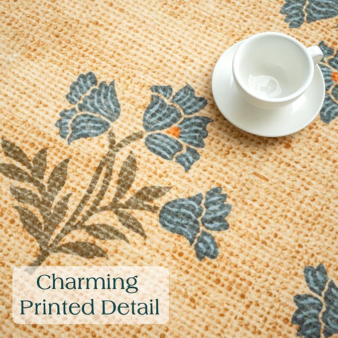 3ft Entryway Round Rug - 3x3 Small Washable Floral Boho Farmhouse Scalloped Round Bedroom Rug Non Slip Front Door Mat Indoor Stain Resistant Jute-Look Circle Rugs for Bedroom Entryway Kitchen