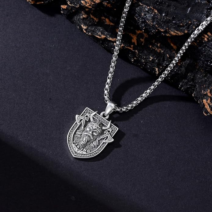 PELOVNY Odin Necklace 925 Sterling Silver Viking Pendant Norse God Jewelry for Anniversary Birthday Christmas Gifts Men Women