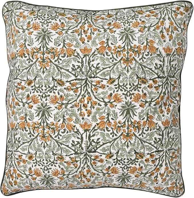 Ridhi Block Print Goldenrod Yellow Pillow Cover 20" x 20" (Pack of 2) Decorative Couch Pillows for Living Room, Farmhouse Chic Boho Cute Outdoor Pillows Covers Gifts for Spring, Mother's Day