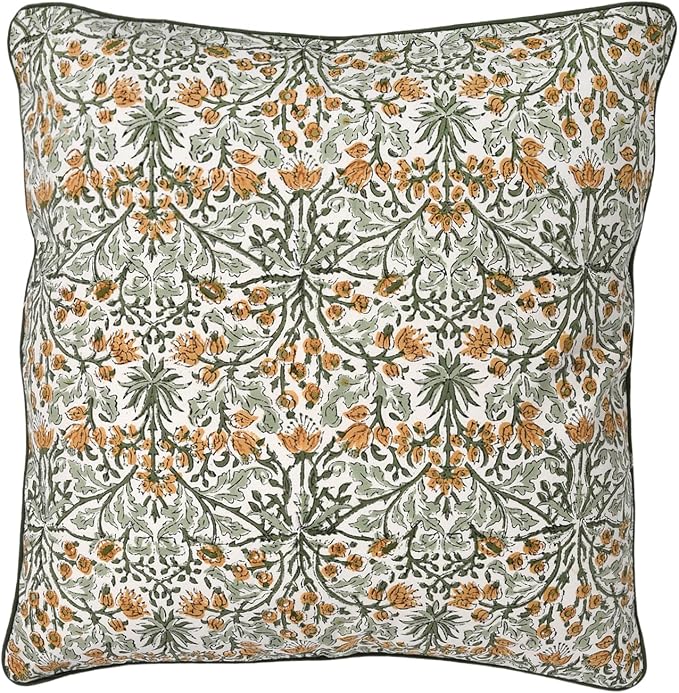 Ridhi Block Print Goldenrod Yellow Pillow Cover 16" x 16" (Pack of 2) Decorative Couch Pillows for Living Room, Farmhouse Chic Boho Cute Outdoor Pillows Covers Gifts for Spring, Mother's Day