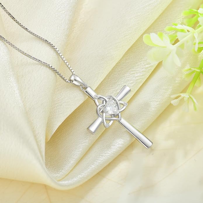 Celtic Cross Necklace 925 Sterling Silver Necklace for Women Birthstone Necklace Jewelry Gifts for Christmas Birthday or Anniversary Birthday