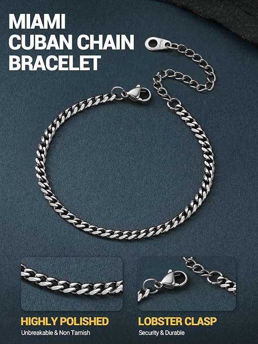PROSTEEL Stainless Steel Bracelets for Men Women, Gold/Silver/Black, Cuban Link Bracelet Adjustable, Jewelry with Gift Box
