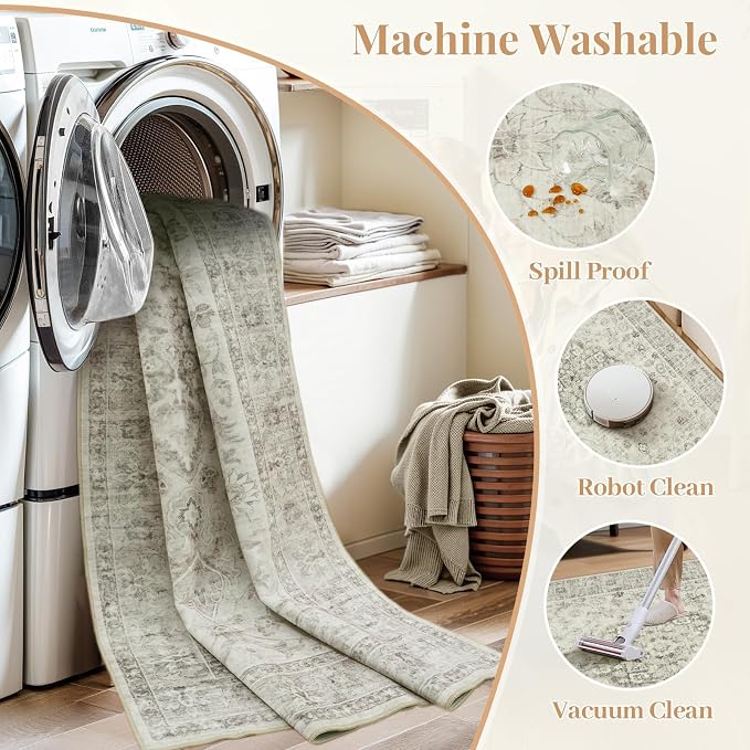 LIVEBOX Entryway Rug 3x5 Washable Area Rugs for Kitchen Bathroom, Non-Slip Front Door Mat for Bedroom, Boho Low-Pile Carpet Farmhouse Throw Indoor Mats for Bath Laundry Room, Taupe