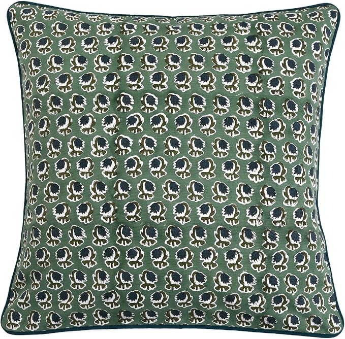 Ridhi Block Print Basil Green Pillow Cover 20" x 20" (Pack of 2) Decorative Couch Pillows for Living Room, Chic Boho Cute Outdoor Pillows Covers Gifts for Spring, Easter and Valentine