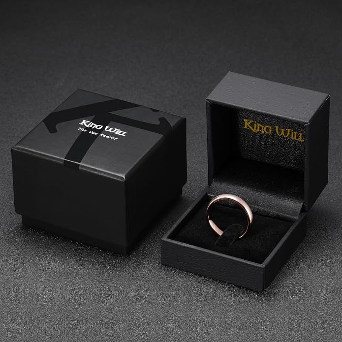 King Will Men's Women's Tungsten Carbide Ring 24k Gold Plated Rose Gold Plated Domed Polished Finish Wedding Band