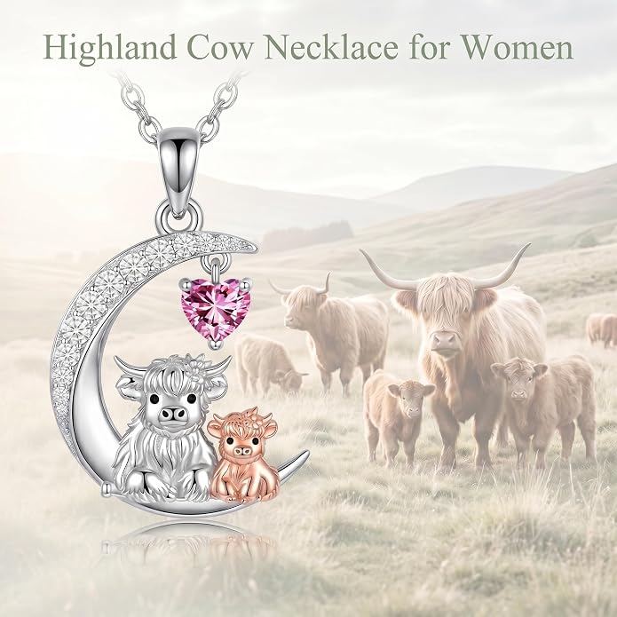 PELOVNY Teddy Bear Necklace for Women 925 Sterling Silver Bear/Highland Cow/Fox/Cat/Axolotl Birthstone Necklace Christmas Birthday Jewelry Gifts for Mom Daughter Wife Sister