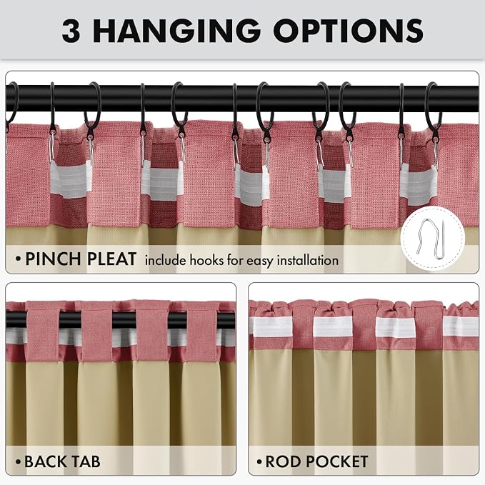 MIULEE 100% Blackout Linen Curtains 42 x 90 Inch Dusty Rose Pink 2 Panels | Thermal Insulated, Room Darkening Drapes for Bedroom Living Room, Back Tab Rod Pocket Pinch Pleated, Solid Luxury Decor