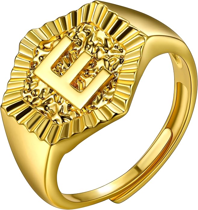 U7 Initial Ring Wedding Band for Men Women 18K Gold Plated Statement Hexagon A-Z Letter Jewelry Personalized Stackable Signet Rings