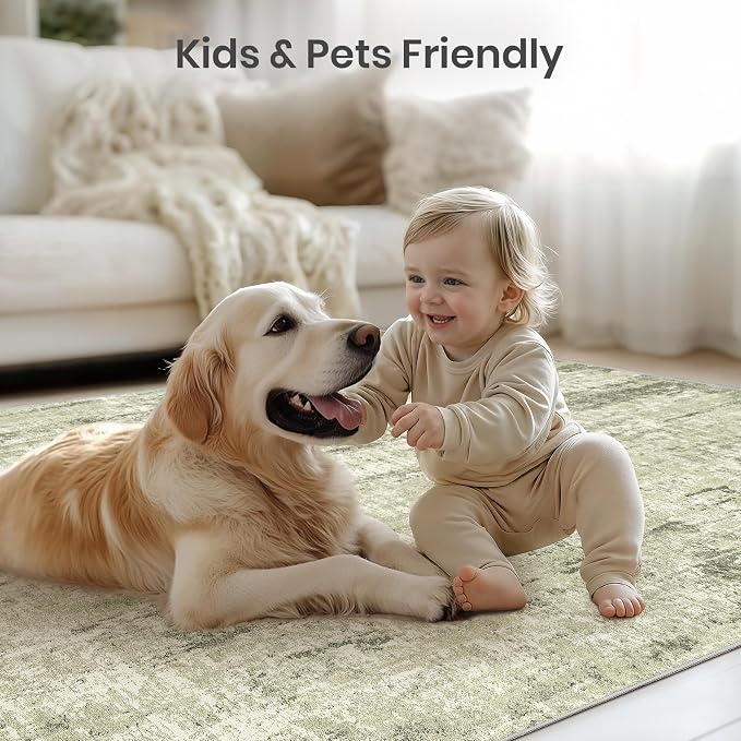 Valenrug Washable Rug 4x6 - Stain Resistant 4x6 Area Rugs for Living Room, Non Slip Backing Printed Rugs for Bedroom, Folable Machine Washable Area Rug(4'x6', Green)