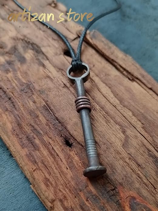 ARTIZANSTORE Iron Jewelry Pendant Necklace – Hand Forged Rustic Iron Pendant, Handmade Blacksmith Jewelry Necklace for Men & Women