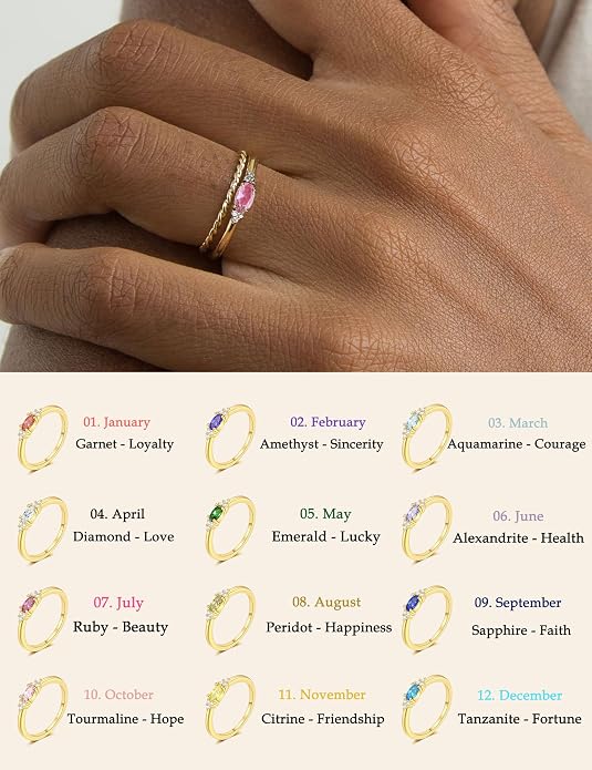 FUNEIA Gold Birthstone Rings for Women Non Tarnish Trendy Stackable Gold Rings that Don't Tarnish Dainty Emerald Green Gemstone Cubic Zirconia Wedding Engagement Ring for her Birthday Gifts Jewelry