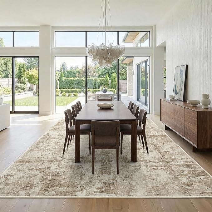 GarveeHome 9x12 Abstract Area Rug Neutral Washable Living Room Bedroom Rug | Soft Low Pile Non Slip Accent Rug for Living Room, Dining Room, Modern Neutral Beige Indoor Carpet