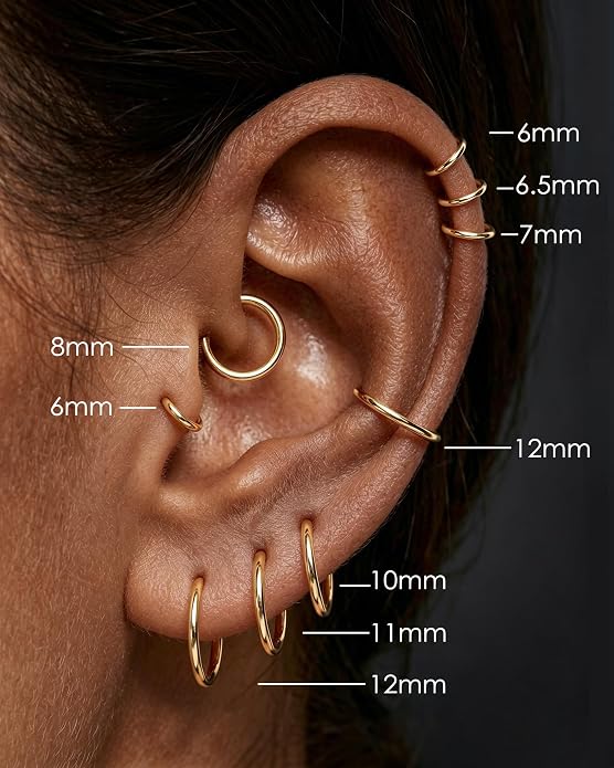 COCHARM 14K Solid Gold 18g/16g Nose Rings 16G Septum Rings Yellow Gold Tragus Helix Cartilage Conch Earring Hoops 18 Gauge Piercing Hoop