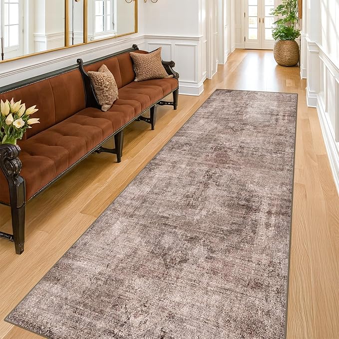 2'6" x 8' Washable Red Brown Hallway Runner Rug, Non-Slip Low-Pile