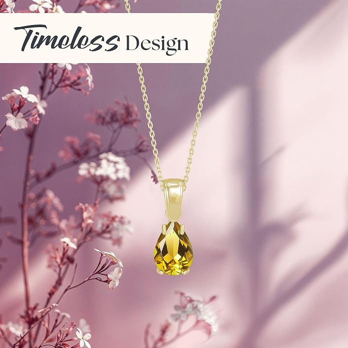 14K Gold Plated Gemstone Necklace for Women - Birthestone Teardrop Necklace - Gold Jewelry for Women - Dainty Gold Necklace - Everyday Necklaces - Gold Necklaces for Women