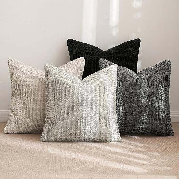 MIULEE Pack of 4 Couch Halloween Throw Pillow Covers 18x18 Inch Neutral Cream/Grey Soft Decorative Chenille Pillow Covers Farmhouse Accent Cushion Covers for Boho Home Decor Sofa Bedroom Living Room
