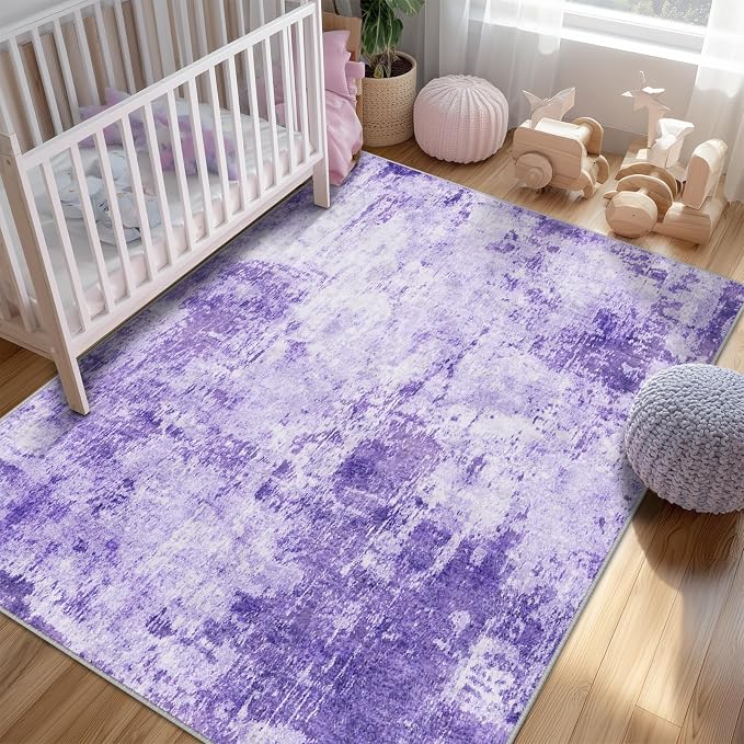RELEANY Washable Area Rugs 6'x9' Non-Slip Modern Abstract Soft for Living Room Entryway Bedroom Kitchen, Print Pattern, Purple Gray Pink White