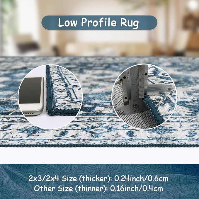 Moynesa Ultra-Thin Washable Runner Rug - 2x6 Blue Laundry Room Rug Washable Kitchen Runners Bathroom Carpet Runner, Oriental Printed Pet Friendly Hallway Runners for Bedroom Entrance Entryway RV