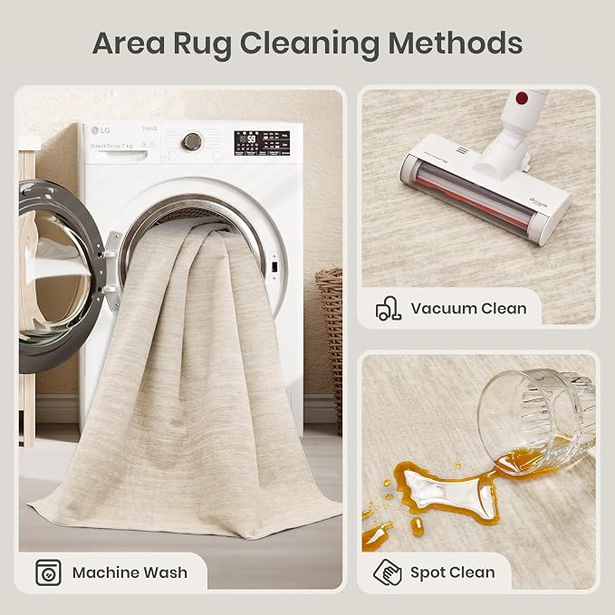 Valenrug Washable Rugs 9x12 - Non Slip 9x12 Area Rugs for Living Room, Stain Resistant Area Rugs for Bedroom, Foldable Machine Washable Area Rug(9'x12', Beige)