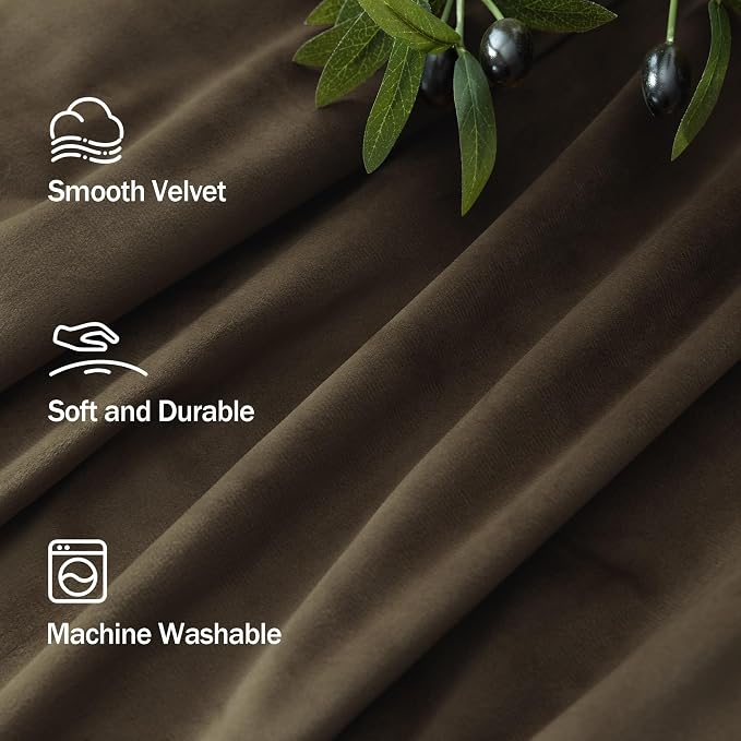Dark Brown Velvet Curtains for Living Room 96 Inch Long 2 Panels Soundproof Mid Century Modern Rustic Neutral Earth Tone Decorative Window Drapes for Bedroom Sliding Door Cottage Core Decor 96 Length