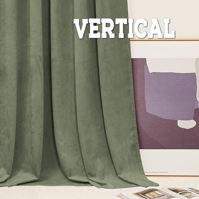 RYB Home Sage Velvet Curtains 84 inches - Thermal Insulated Noise Reducing Panel Soft Vertical Sense Window Decor for Cottage Farmhouse, Width 42 x Length 84 inch, Sage Green, 2 Panels