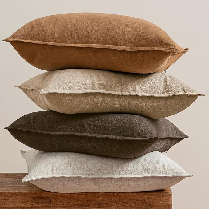 MIULEE Neutral Brown Linen Decorative Pillow Covers 16x16 Inch Pack of 4 | Natural Boho Fall Throw Pillow Covers Soft AccentFarmhouse Couch Pillowcases Modern Decor for Living Room Bed Sofa