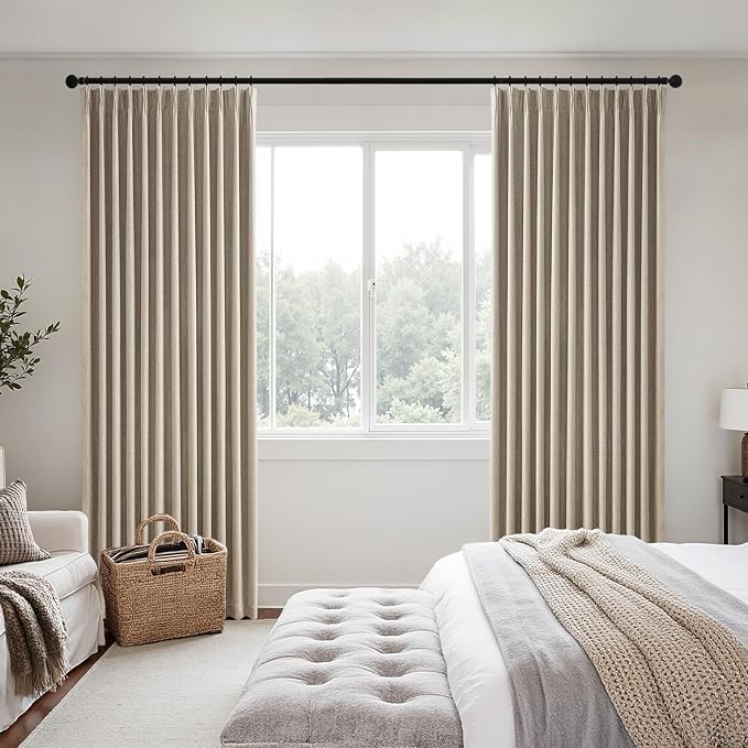 MIULEE Sand Pinch Pleated 100% Blackout Linen Curtains for Bedroom, Room Darkening Memory Trained Light Blocking Window Curtains 84 inches Long for Living Room, Black Out Pleat Drapes, 2 Panels