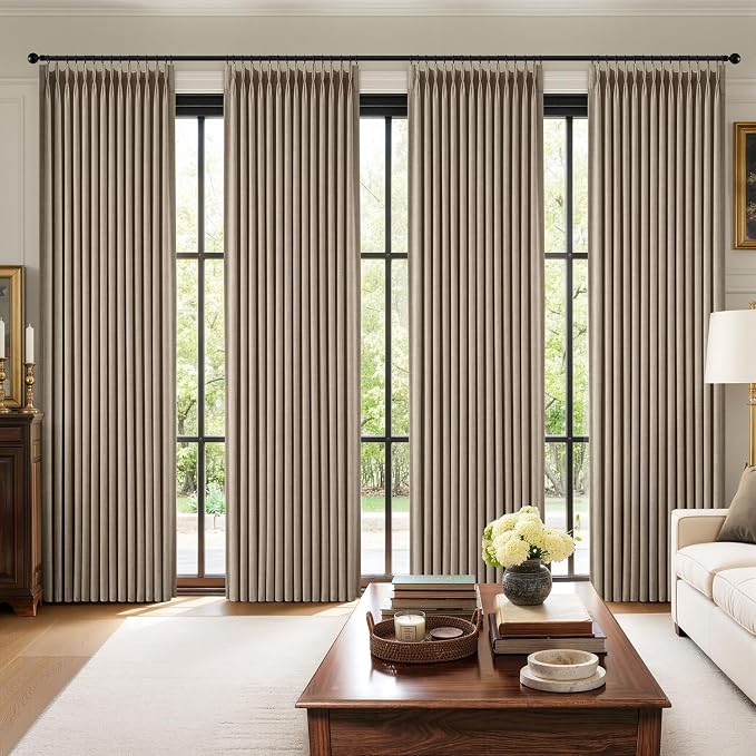MIULEE Pinch Pleated 100% Blackout Curtains 40"x90" Burlywood Birch 4 Panel | Thick Linen, Memory Trained Pleat, Back Tab Double Layer Drapes, Thermal Insulated, Curtain for Bedroom Living Room Darkening