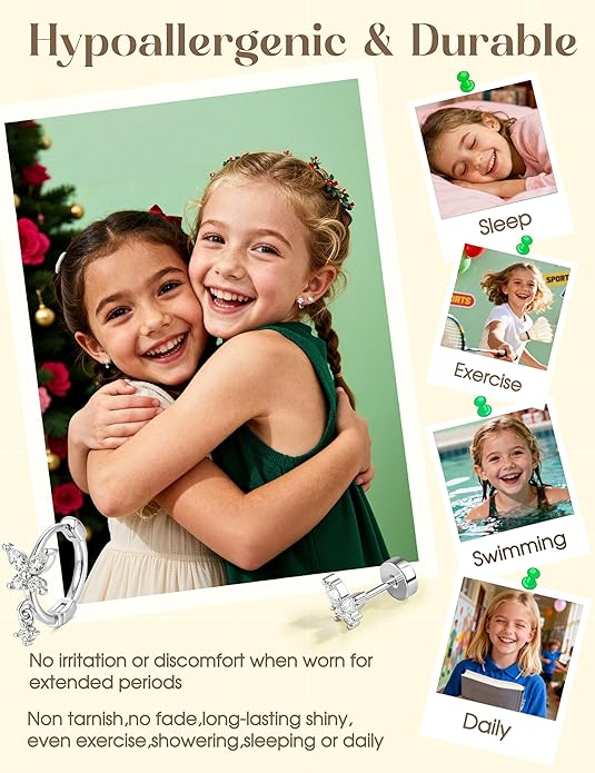 LOLIAS Hypoallergenic Flat Back Earrings for Women Girls-Cute Toddler Kids Teen Girls Earring Set-Surgical Steel Earrings for Sensitive Ears-14K Gold Plated Stainless Steel Flatback Studs Screw Back Small Hoop Cartilage Earring Stacks