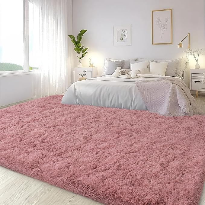 Large Area Rugs for Living Room Bedroom 6x9 Blush Fluffy Shag Rugs | Ultra Soft Shaggy Plush Fuzzy Modern Indoor Throw Floor Carpet for Kids Girls Boys Dorm Nursery Home Decor Aesthetic