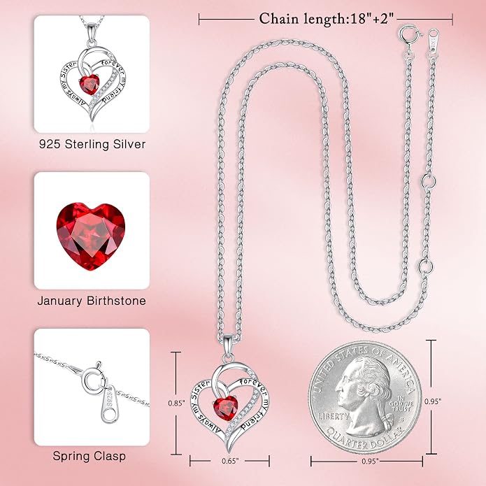 Iefil Gifts for Sister - 925 Sterling Silver Birthstone Necklace Sisters Jewelry