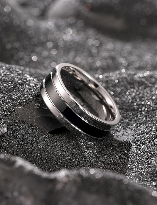 King Will 316L Stainless Steel Men's Wedding Band – 6/8 mm Dual-Tone Wedding Ring Polished Finish with Gold/Black Steel Plating, Fashionable and Durable Stainless Steel Men's Ring Size 7-14