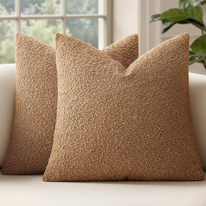 MIULEE 18x18 Decorative Lumbar Boucle Couch Pillow Covers Tobacco | Set of 2 Textured Neutral Fall Autumn Throw Pillow Covers, Accent Solid Pillowcases, Sofa Living Room Home Decor