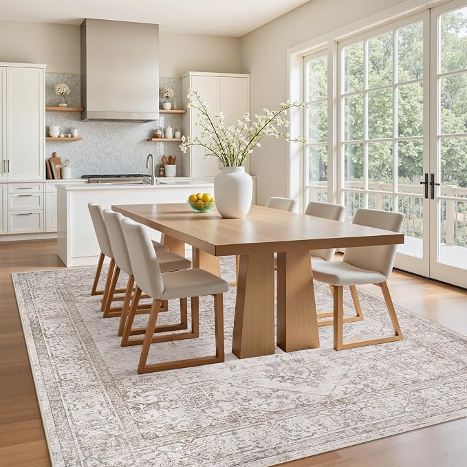 5x7 Area Rugs for Living Room:Beige Washable Vintage Medallion Carpet Non-Slip Soft Low Pile Large Rugs Indoor Retro Rug for Bedroom Nursery Dining Table Office Home(Beige Brown, 5'x7')