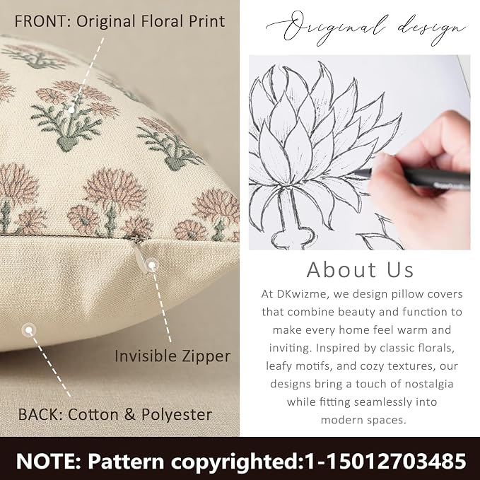 Farmhouse Floral Pillow Covers 12x20 Set of 2, Country Botanical Throw Pillow Cover for Sofa Couch Bed Living Room, Rustic Vintage Flower Cushion Covers Cottage Home Décor,Blush Sage
