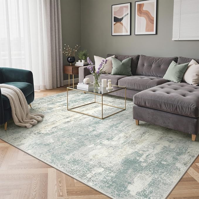 GENIMO Abstract Area Rug 8x10, Washable Large Modern Rug Non Slip, Low Pile Lightweight Soft Carpet for Living Room, Bedroom, Dining Room, Light Grey