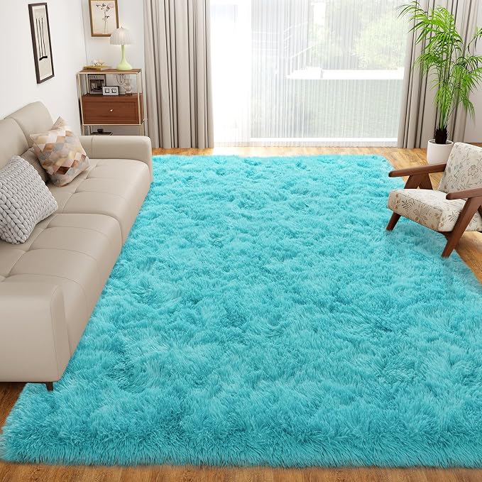 Dssimo Teal Blue Rug for Bedroom Living Room, 4x6 Soft Shag Teal Area Rugs | Plush Fluffy Upgrade Non-Slip Turquoise Rug for Nursery Kids Room Dorm Room Home Decor, Indoor Plush Floor Carpet