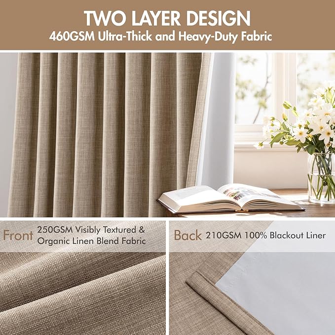 MIULEE Pinch Pleated 100% Blackout Curtains 40"x84" Long Linen 4 Panels Set | Thick Linen, Memory Trained Pleat, Back Tab Double Layer Drapes, Thermal Insulated, Curtain for Bedroom Living Room Darkening