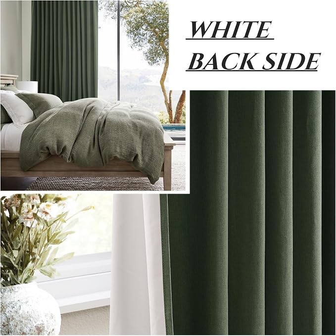 QJmydeco Black Out Curtains for Bedroom Aesthetic 104 Inch Windows, 105 Inches Length Linen Room Darkening Olive Green Canvas Look Classroom/Playroom (W50 xL105 2 Panels) Back Tab/Rod Pocket