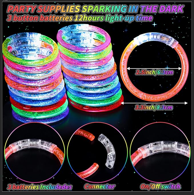 120 Pack Glow Bracelets Bulk, Glow in the Dark Party Supplies 10 Color LED Light Up Bracelets for Adults & Kids Birthday Wedding Party Favors Concert New Year Carnival Raves