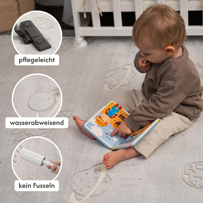 Hakuna Matte GlowCloud Baby Play Mat for Floor 47”x 67” Planets | Coral Velvet high-Density Foam Rug for Crawling & Cozy Play – Non-Slip, Water-Resistant, Easy-Care Tummy Time Mat