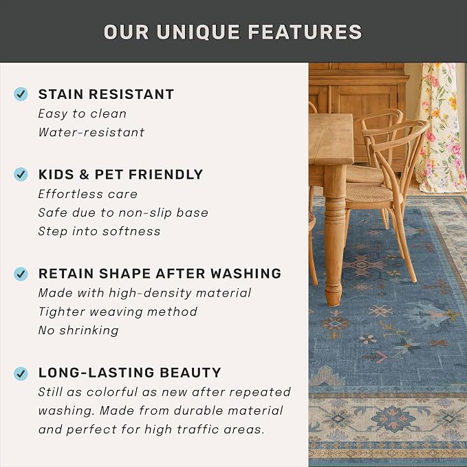 Hazo Haus Blue Boho 3x20 Extra Long Hallway Runner Rug - Non Slip Waterproof Kitchen Floor Mat - Modern Eclectic Floral Design Décor
