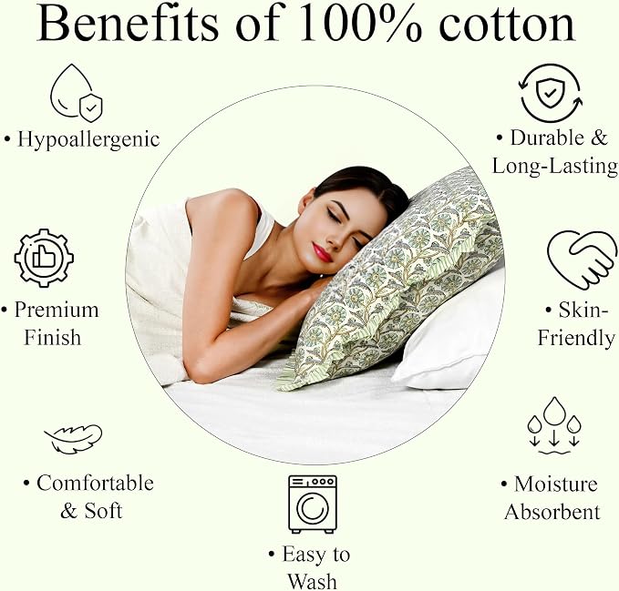 Ridhi Block Print Bloom Bubbles Throw Pillow Cover 20" x 20" (Pack of 2) Decorative Cushion Covers with Ruffle for Couch, Sofa, Bed, Living Room, Home Decor Gift for Spring, Easter, Valentine