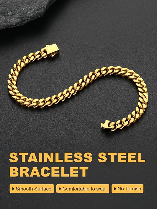 U7 Cuban Link Bracelets for Men Stainless Steel Wrist Bracelet Silver Black Gold Cuban Hand Chain Bracelet for Mens Women, 5/7/9/12mm Width, 7.5/8.3/9 Inch Length Classic Jewelry with Box Packed