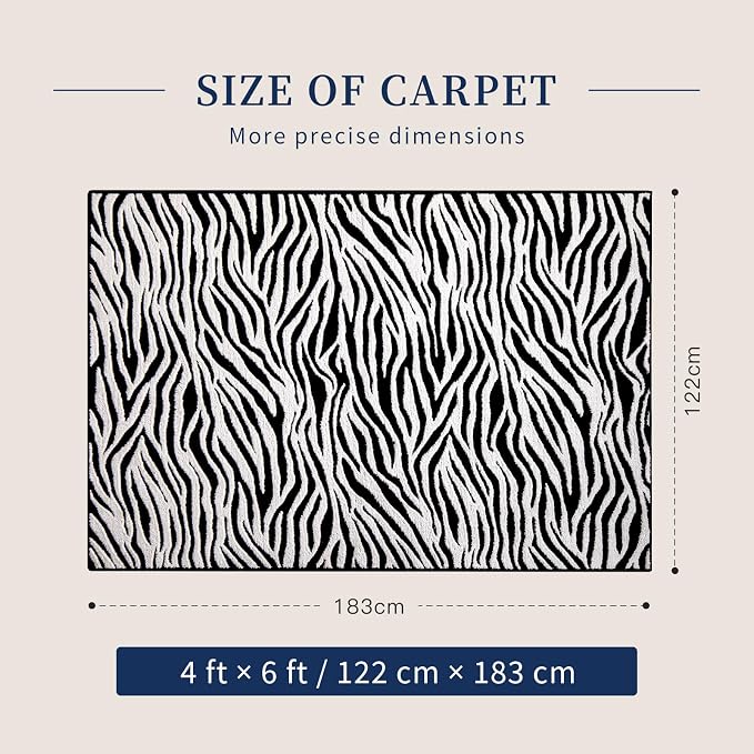 YIHOUSE 4x6 Ft Zebra Area Rugs, Abstract Modern Black and White Washable Rug, Nonslip Non-Shedding Plush Soft Carpet for Living Room Dining Room Office Playroom Home Decor