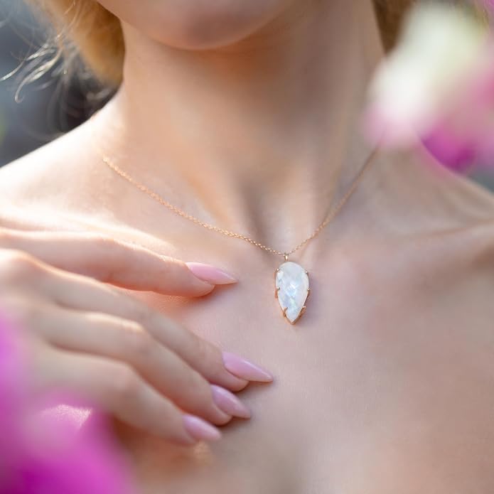 Lunatik Moonstone Necklace for Women – 925 Sterling Silver & 18K Gold Plated, Natural Rainbow Moonstone Pendant – June Birthstone Necklace