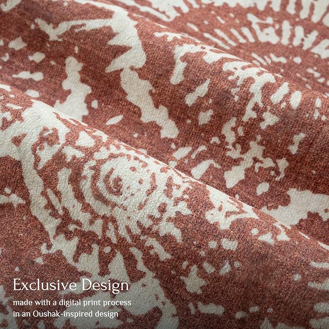 BLISSA Boho Living Room Rug - 8x10 Soft Washable Bedroom Area Rug Non-Slip Low-Pile Terracotta Modern Farmhouse Rugs for Living Room Bedroom Nursery Foyer Dining Room Rugs Under Table Large Carpet